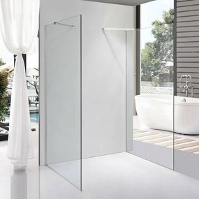 Stuxi Milano Gate falsíkra szerelhető, két oldalfalas walk-in zuhanyfal, 90x90 cm, 8 mm vastag vízlepergető biztonsági üveggel, helytakarékos sarokmerevítőkkel