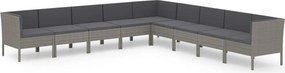 vidaXL 9 részes szürke polyrattan kertibútor-garnitúra párnákkal
