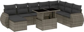 vidaXL 9 részes szürke polyrattan kerti ülőgarnitúra párnákkal