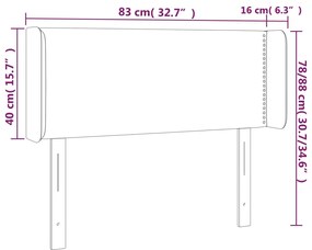 világosszürke bársony LED-es fejtámla 83 x 16 x 78/88 cm