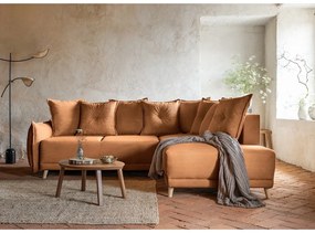 Téglavörös kordbársony kinyitható sarokkanapé (jobb oldali) Lazy Lukka – Miuform