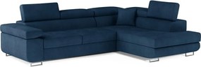 Kék bársony kinyitható-tárolóhelyes sarokkanapé (jobb oldali-L alakú) Anton – ELTAP
