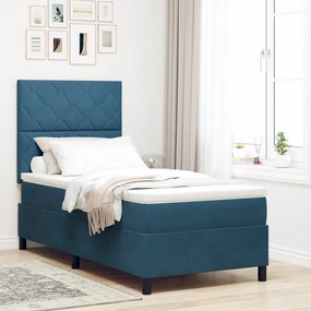Boxspring Ágy Matrac & LED Sötétkék 90x190 cm Bársonyos