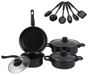 13 részes tapadásmentes edénykészlet konyhai eszközökkel fekete G23