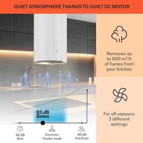 Klarstein Bolea, sziget páraelszívó, Ø 38 cm, recirkulációs/elszívás üzemmód, 600 m³/ó, LED, aktívszén szűrőkkel