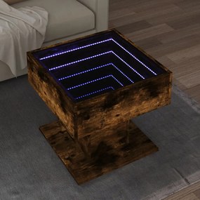 Füstös tölgy szerelt fa dohányzóasztal LED-del 50 x 50 x 45 cm