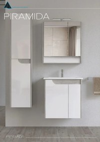 Piramida AKVA Tükrös fürdőszobai szekrény - 2 ajtós kivitel - LED világítással - FEHÉR-SZÜRKE - 65 x 69 x 15 cm