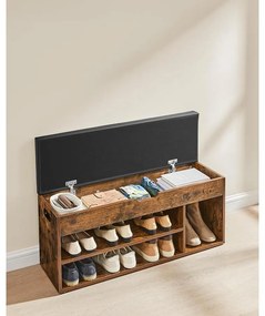 Cipőtároló pad, párnázott ülőfelülettel, 100x30x44 cm, rusztikus barna