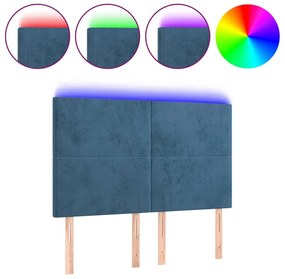 sötétkék bársony LED-es fejtámla 144x5x118/128 cm