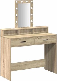 vidaXL Öltözködőasztal tükör lámpákkal Barna 100 x 41 x 140 cm Faanyag