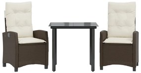 3 részes barna polyrattan kerti étkezőgarnitúra párnával