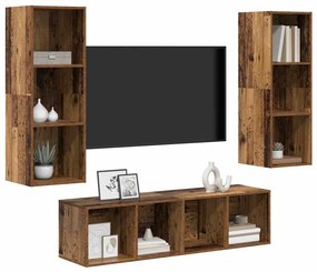 TV Szekrény Szett 3 pcs Régi fa 37 x 37 x 142.5 cm Faanyag