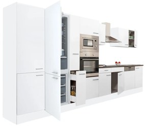 Yorki 430 konyhablokk fehér korpusz,selyemfényű fehér fronttal alulfagyasztós hűtős szekrénnyel