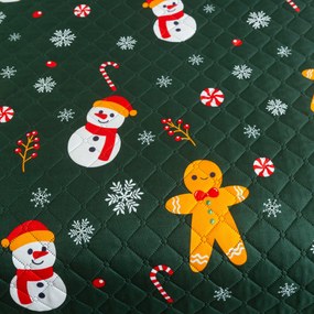 SNOWMAN AND GINGERBREAD ágytakaró, zöld Méret: 170 x 210 cm