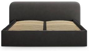 Fekete kárpitozott ágyneműtartós franciaágy ágyráccsal 200x200 cm Elizabeth – Micadoni
