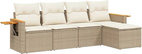 vidaXL 5 részes bézs polyrattan kerti ülőgarnitúra párnákkal