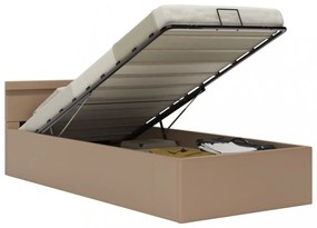 kávészínű műbőr LED-es hidraulikus ágykeret 90 x 200 cm