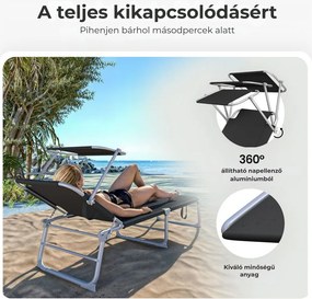 HAWAII kerti napozóágy állítható napellenzővel, 195x60x30cm, fekete Casaria