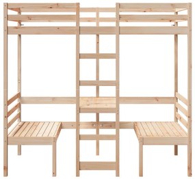 tömör fenyő galériaágy-keret asztallal és székekkel 80 x 200 cm