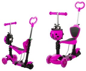 Gyerek roller 5 az 1-be katicabogár, LED kerekekkel, rózsaszínű