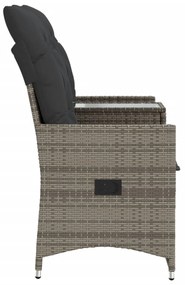 2 személyes szürke polyrattan dönthető kerti kanapé asztallal