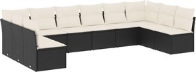 vidaXL 10 részes fekete polyrattan kerti ülőgarnitúra párnákkal