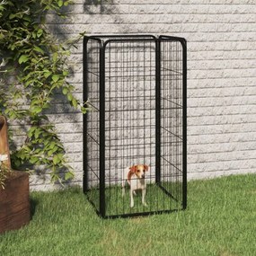 4-paneles fekete porszórt acél kutyakernel 50 x 100 cm