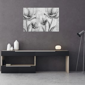 Kép - Fekete-fehér virágok a háttérben (90x60 cm)