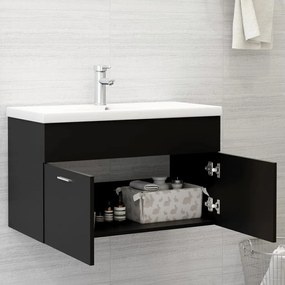 Fekete szerelt fa mosdószekrény 80 x 38,5 x 46 cm
