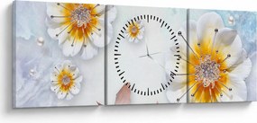 Kép - Kompozíció virágokkal és pillangókkal (órával) (90x30 cm)