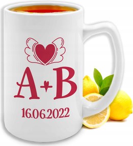 Bögre Nagy Fehér XXL 413ml Szív Szerelem Monogramok Dátum Évforduló Többféle Minta