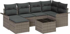vidaXL Kerti Kanapé Szett párnával 7 pcs Szürke polirattan