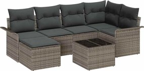 vidaXL Kerti Kanapé Szett párnával 7 pcs Szürke polirattan