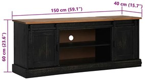 HALDEN fekete tömör fa TV szekrény 2 tolóajtóval 150x40x60 cm
