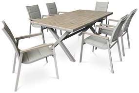 Kerti asztal 180x100x75, polywood asztallap világos tölgy dekorral, alumínium szerkezettel, bézs színben