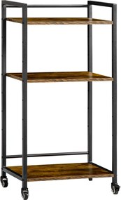 HOMCOM 3-szintes Állítható Tárolókocsi Nyomtató Tartó Kerekekkel Irodához, Konyhához, Hálószobához - 50x35x100 cm Rusztikus Barna | Aosom