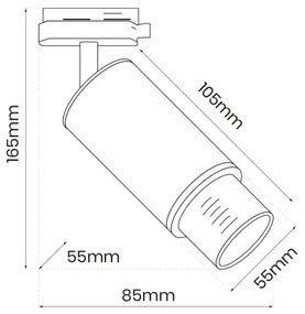 MICA 1xGU10/25W 230V fehér spot lámpa sínrendszerhez, 1 fázisú