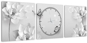 Kép - Virágos dizájn pillangókkal (órával) (90x30 cm)