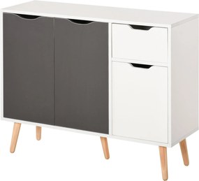 HOMCOM Modern Tálalószekrény Nappaliba 3 Ajtóval és Fiókkal, Segédbútor Nappali, Konyha, Hálószoba Számára 90x30x72 cm Fehér és Szürke | Aosom