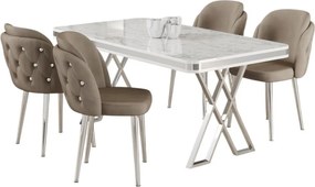 Rigel étkezőgarnitúra, fehér-króm, 130 cm – TR240CHR2231