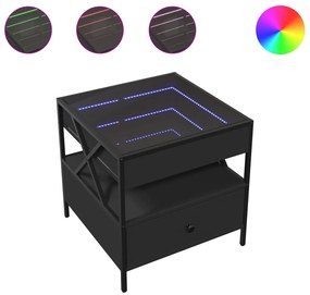 Fekete végtelen hatású LED-es dohányzóasztal 50 x 50 x 51 cm