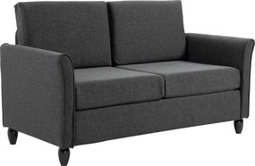 HOMCOM Széles Ülésű 2-Fős Kanapé Levehető Párnákkal, Vászon Hatású Szövet és Hab, 141x70x78 cm, Sötétszürke és Fekete | Aosom
