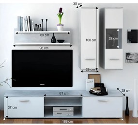 Nappali szekrénysor, beton/fehér, WAW NEW