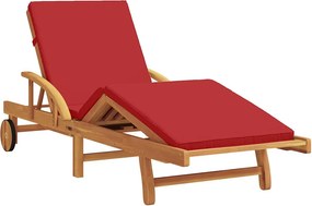 vidaXL Napozó párnával 1-személy Piros 200 x 67 x 84cm Tömör akácfa