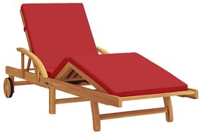 vidaXL Napozó párnával 1-személy Piros 200 x 67 x 84cm Tömör akácfa