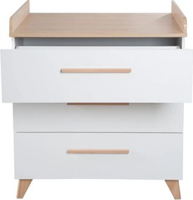 Fehér gyerek komód pelenkázó feltéttel, tölgyfa dekorral 88,5x99x76 cm Léon – Roba