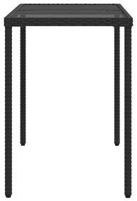 fekete polyrattan üveglapos kerti asztal 115x54x74 cm