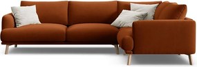 Terrakotta színű bársony sarokkanapé (jobb oldali-L alakú) Naomi – Micadoni