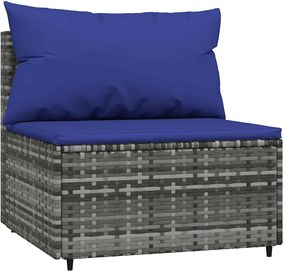 vidaXL szürke polyrattan kerti középső kanapé párnával