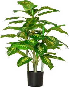 HOMCOM Nagy Mesterséges Dieffenbachia 95 cm Műnövény, Mű Dieffenbachia Növény Cserépben, Mesterséges Fa Műfűvel a Nappali Hálószoba Dekorációhoz és Ke